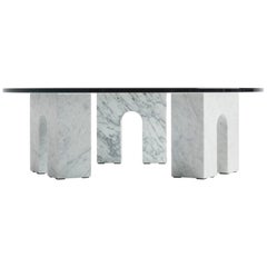 “Arch Table” White Carrara Marble and Glass Minimalist Coffee Table