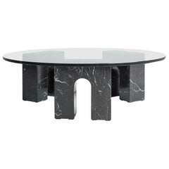 Arch Table Black Marquina Marble and Glass Minimalist Coffee Table