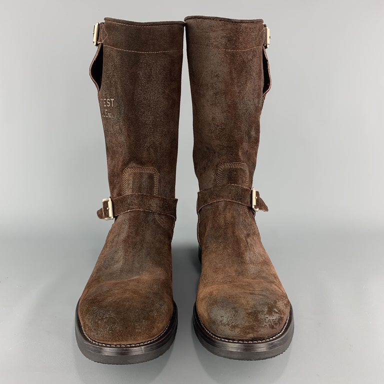 TRIUMPH X PAUL SMITH Size 10.5 Brown Distressed Suede Biker Boots at  1stDibs | paul smith triumph boots, brown biker boots