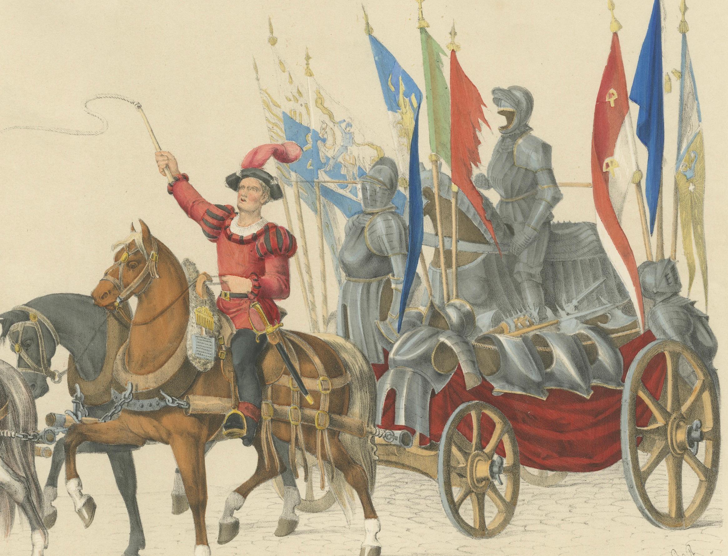 Papier Chariot triomphal - Un grand déploiement d'armures et de bannières conquises, 1855 en vente