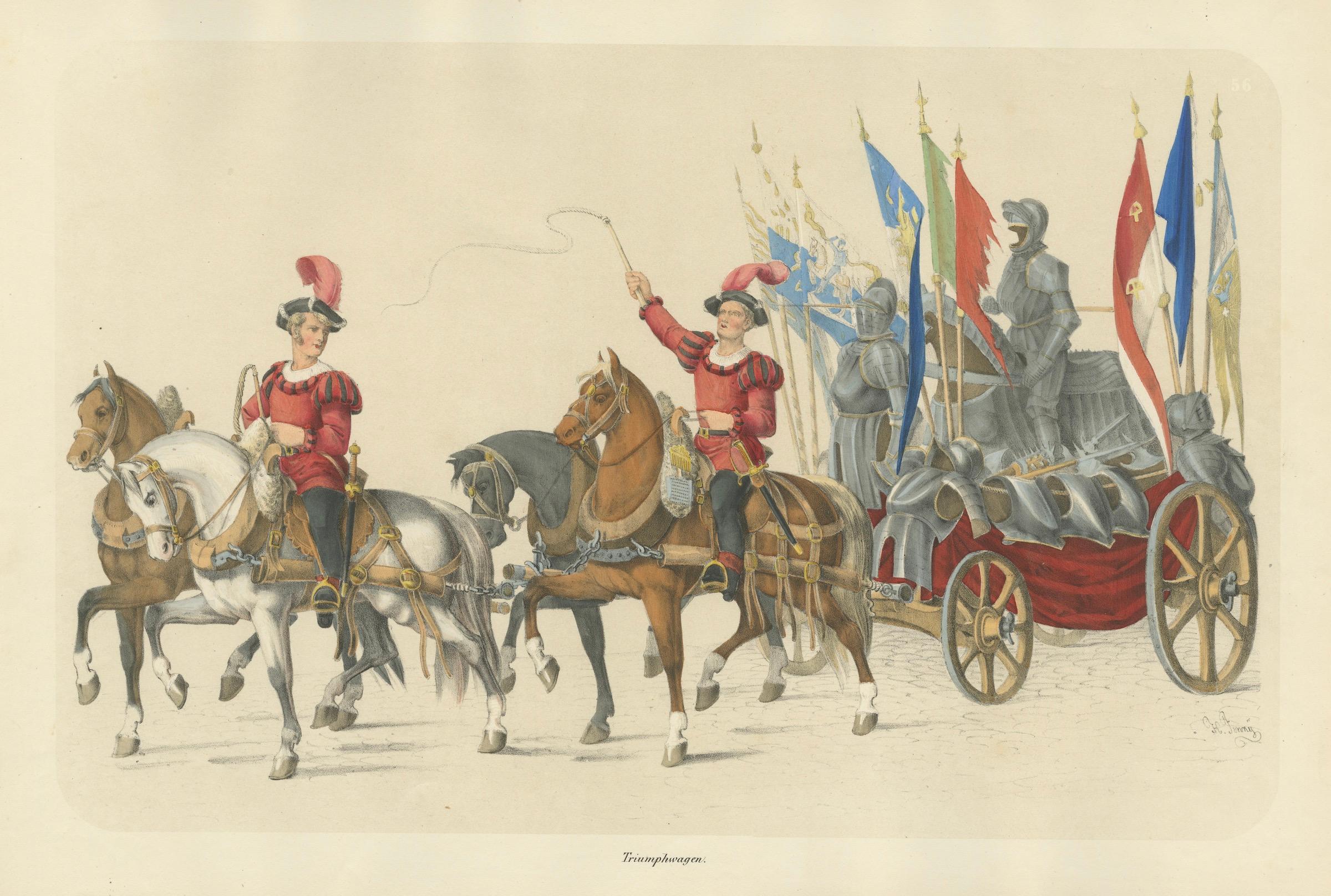 Chariot triomphal - Un grand déploiement d'armures et de bannières conquises, 1855 en vente 3