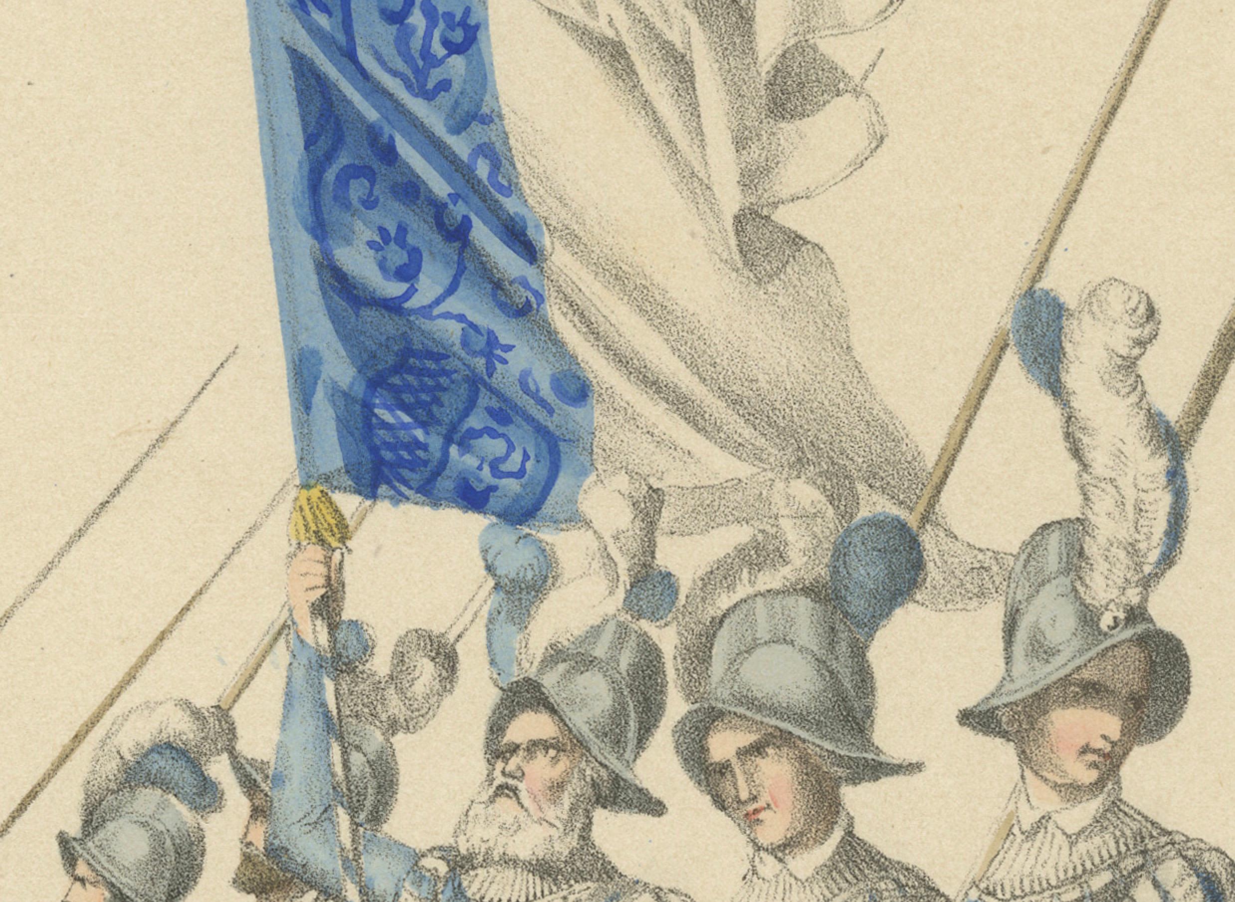 Triumphal March – Caspar von Hertenstein Leading the Lucerne Regiment  

This grand hand-colored lithograph, created by H. Jenny and lithographed by Kümmerly and Wittmer, is part of the *Fest Album* commemorating Bern’s entry into the Swiss