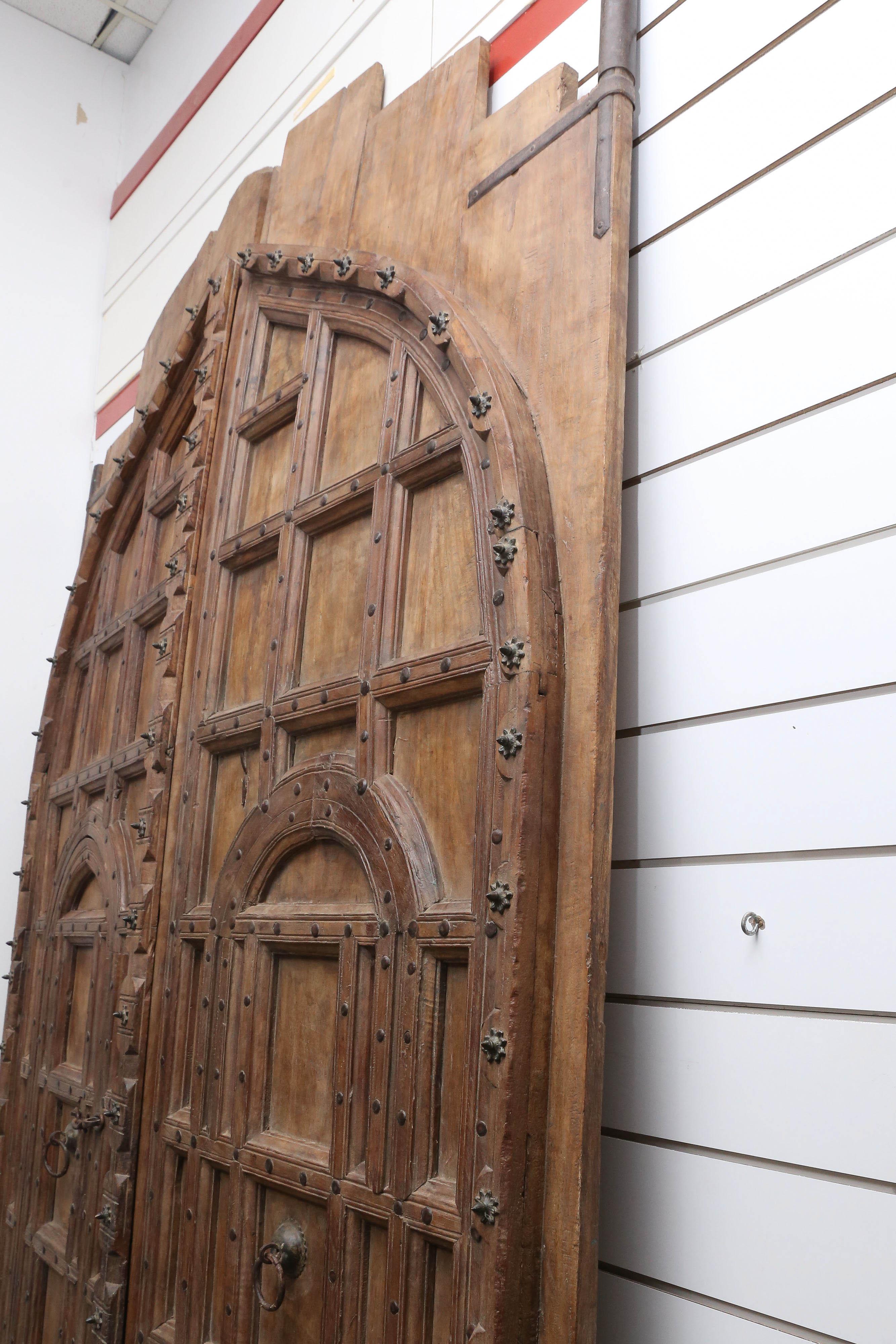 Mid-19th Century Triumphal Solid Teak Wood Door from a Fortified Castle in North West India For Sale