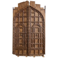 Triumphal Solid Teak Wood Door from a Fortified Castle in North West India