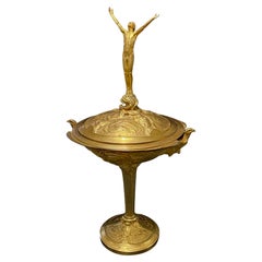 Antique "Triumphant Man, " Spectacular Gilded Bronze Trophy Cup w/ Male Nude, Christofle