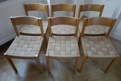Set of Six Oak and Woven Rope Chairs Model 6200 by Robert & Trix Haussmann