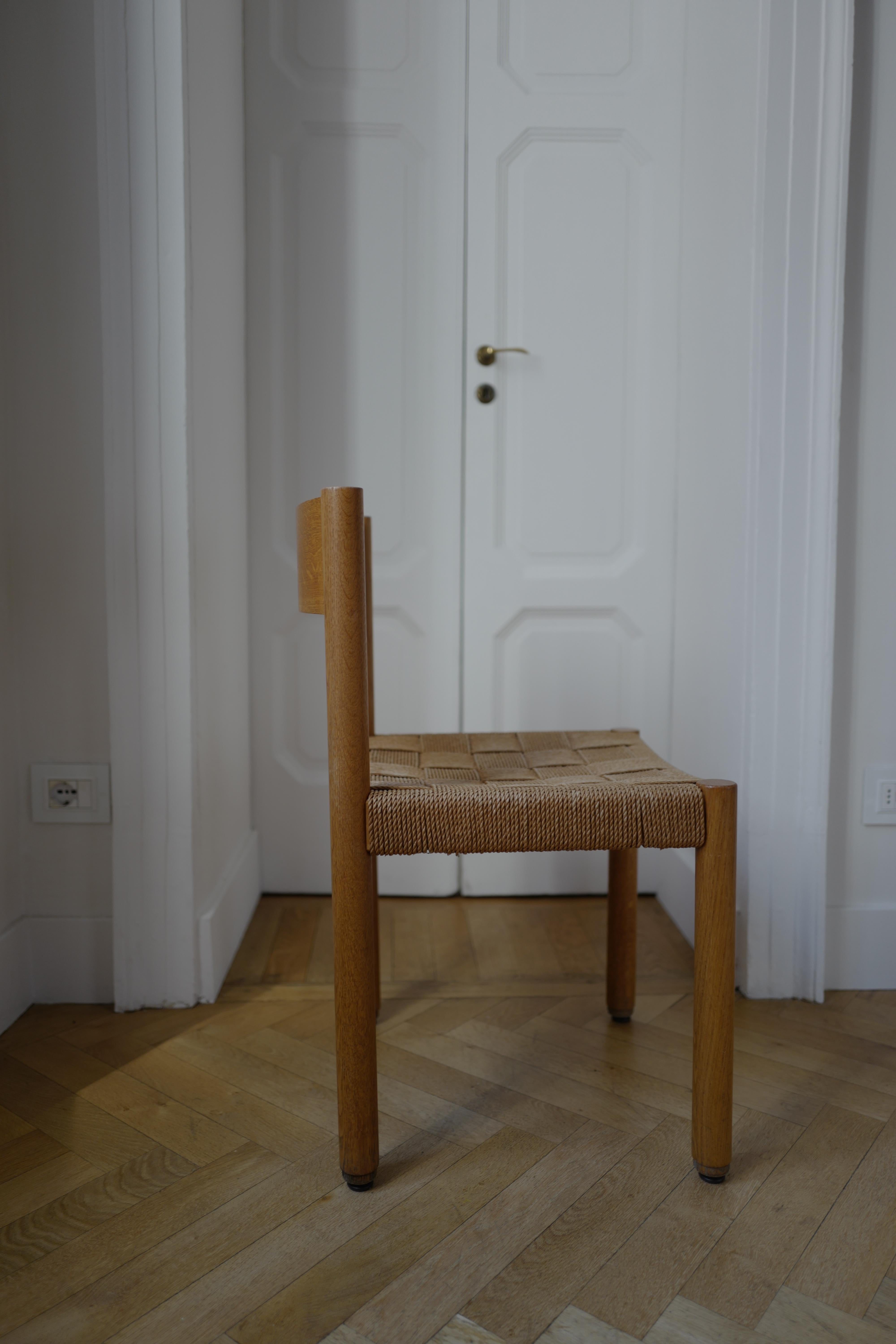 Swiss Robert and Trix Haussmann Oak and Rope Dining Chairs Mid century 1963 Set of Six For Sale