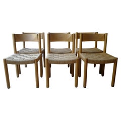 Set of Six Oak and Woven Rope Chairs Model 6200 by Robert & Trix Haussmann
