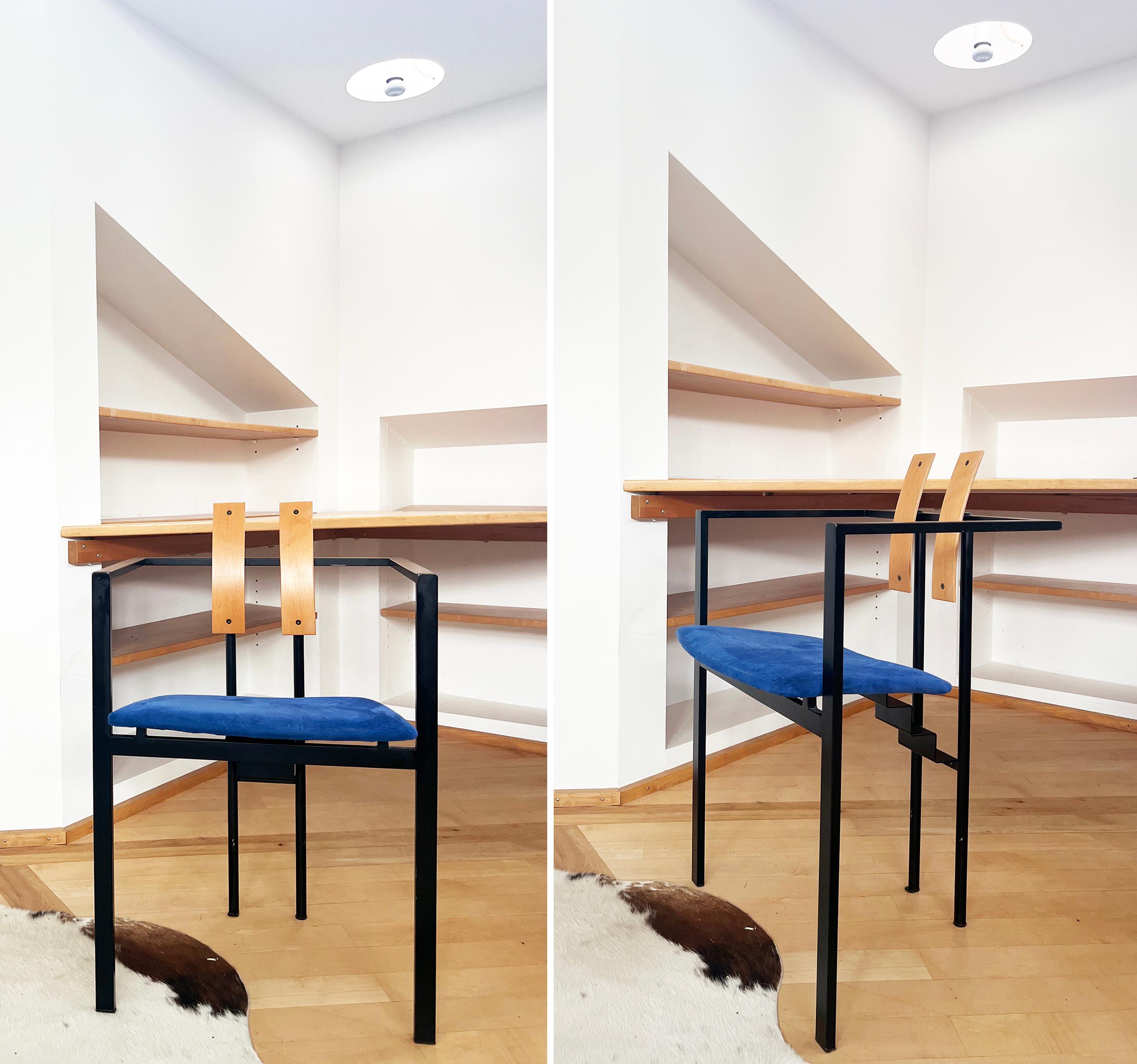 Fast shipping, insured, in 2-3 weeks.

A gorgeous 'Trix' chairs from the postmodern era, crafted by designer Karl Friedrich Förster and manufactured in the 1980s. The chair features a black tubular steel frame with wooden backrests and upholstered
