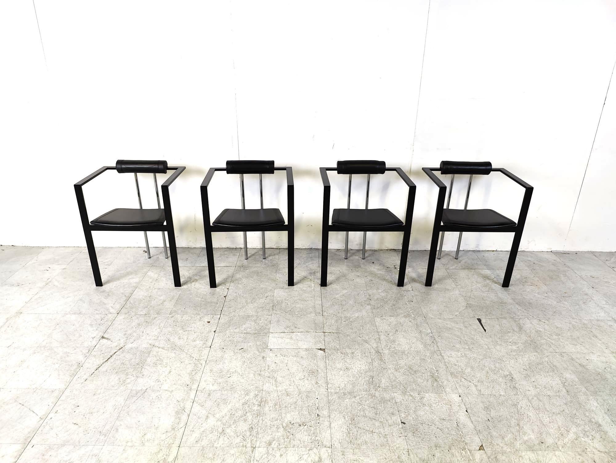 Vintage 'trix' dining chairs by Karl Friedrich Förster for Kff for KFF Germany with a cool memphis style design.

Chromed and black metal frame and black leatehrette upholstery.

Timeless design, very good condition

1980s -