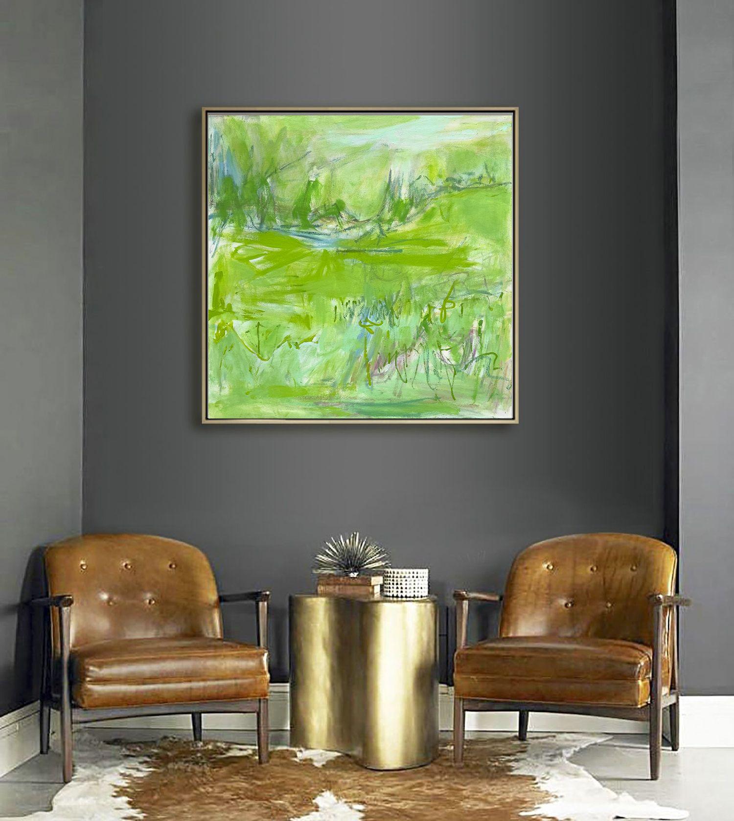 Il verde del villaggio, Pittura, Olio su tela in vendita 1