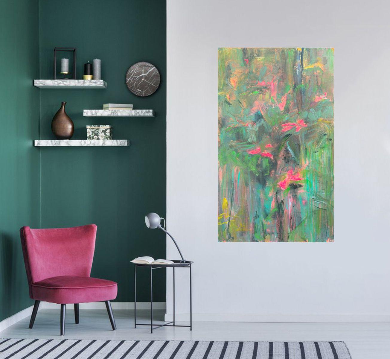 Wild Roses, Painting, Oil on Canvas - Gray Abstract Painting by Trixie Pitts