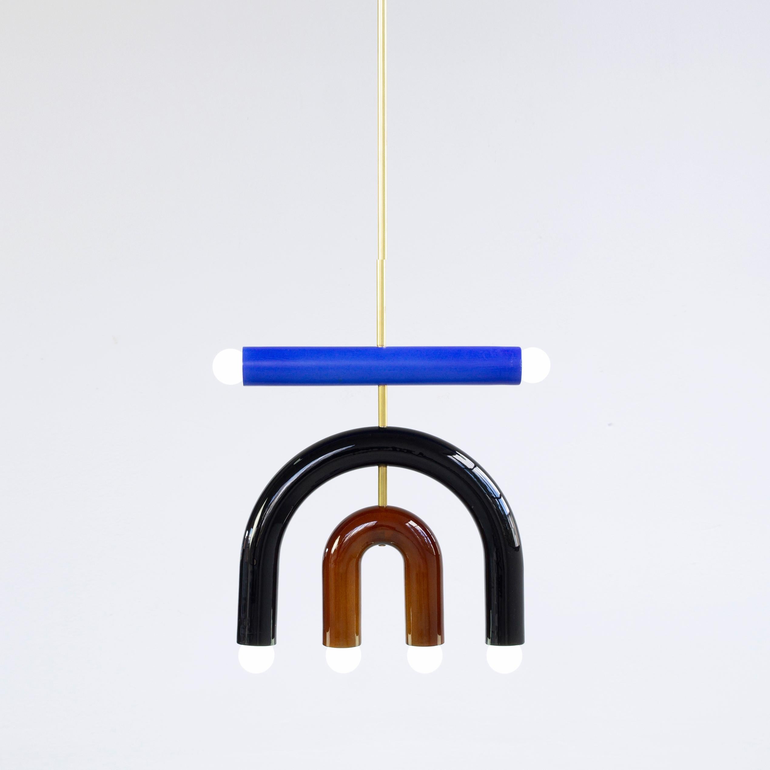 TRN D1 pendant lamp II by Pani Jurek
Dimensions: D 5 x W 35 x H 38 cm 
Material: Hand glazed ceramic and brass.
Available in other colors.
Lamps from the TRN collection hang on a metal tube, not on a cable. This allows the lamp to be mounted in a