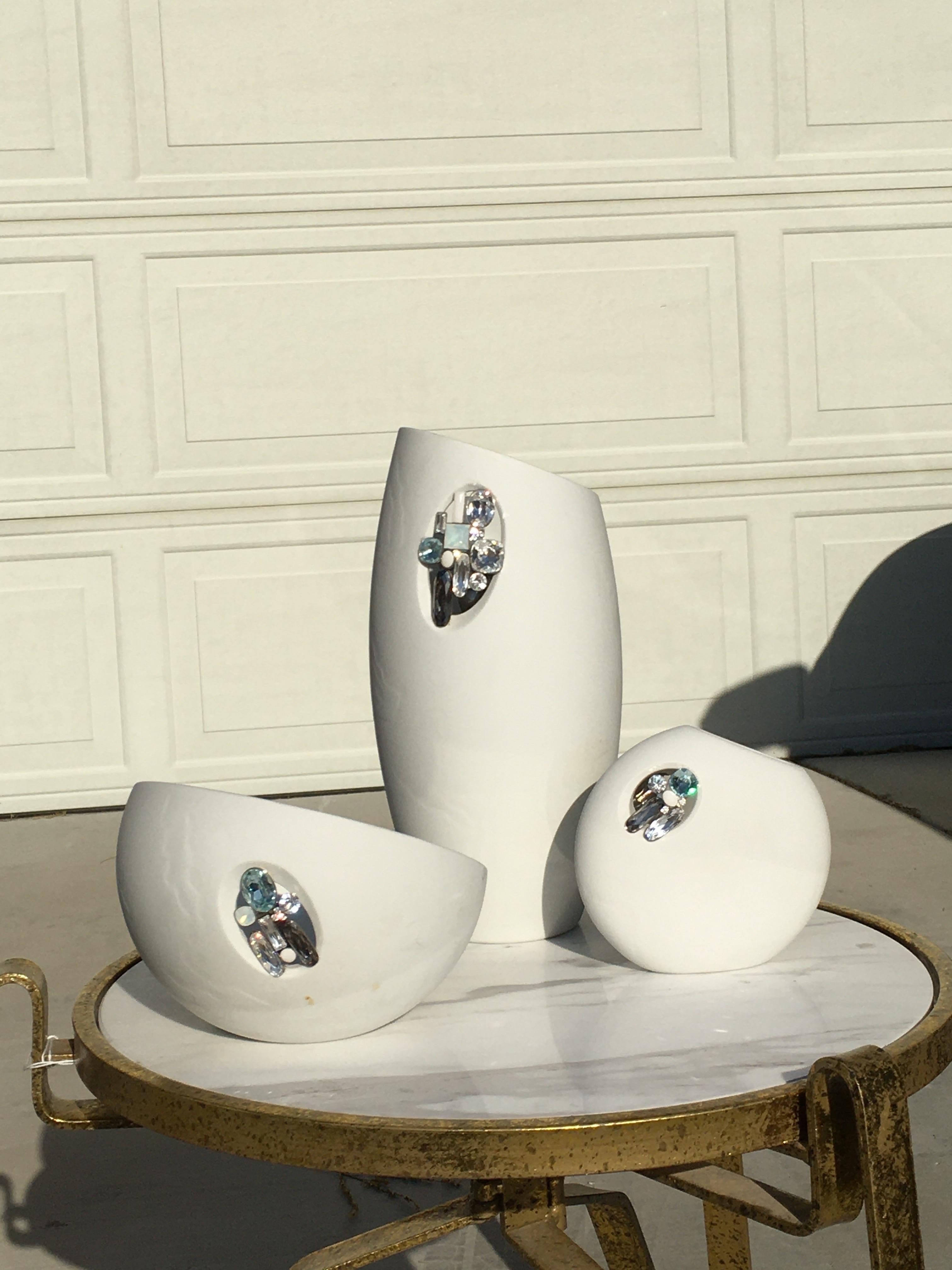 Tro of Swarovski Porcelain & Jeweld Crystal “Milik” Vases Rare Sold Out Edition  For Sale 4