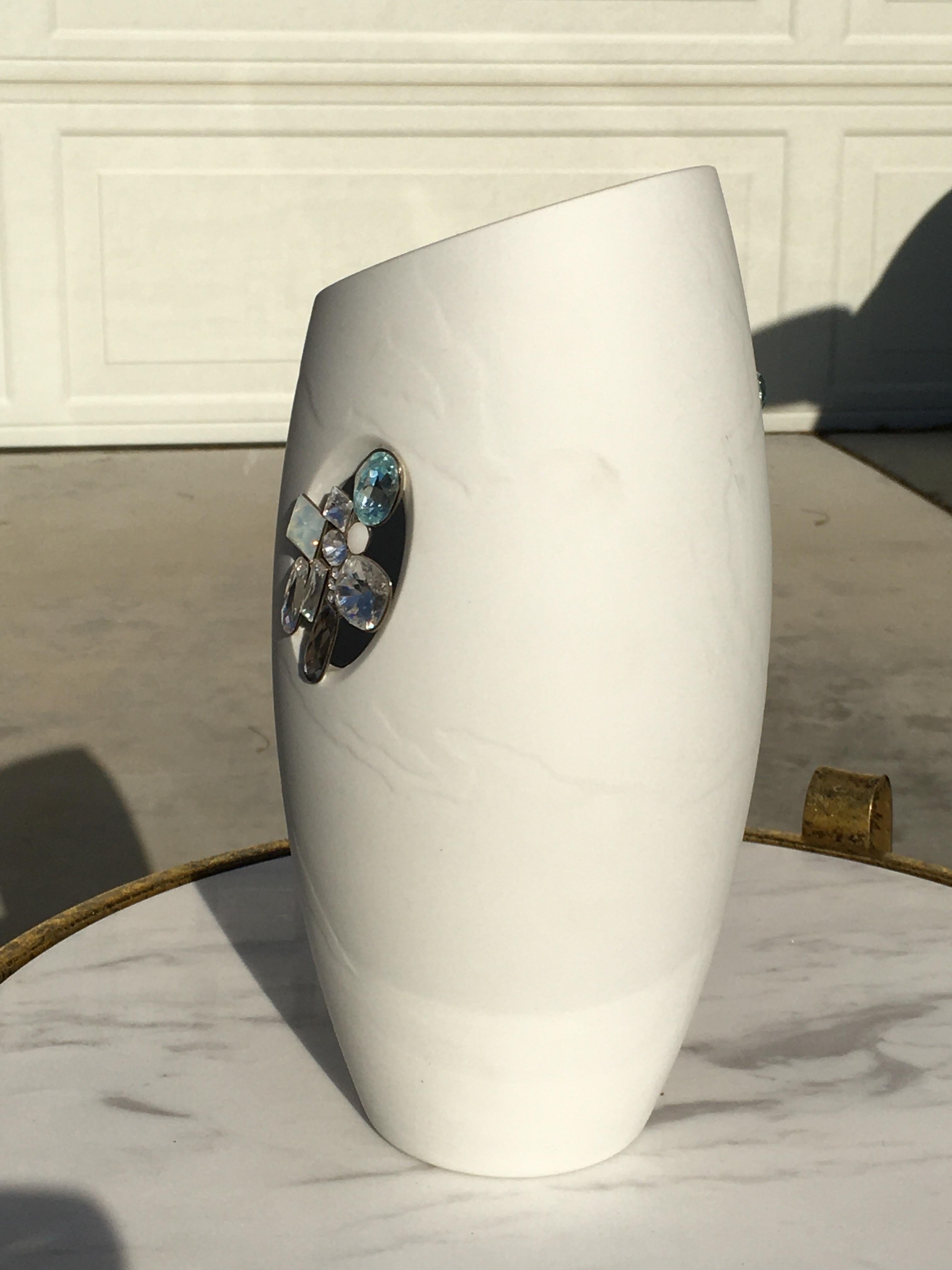 Hand-Crafted Tro of Swarovski Porcelain & Jeweld Crystal “Milik” Vases Rare Sold Out Edition  For Sale