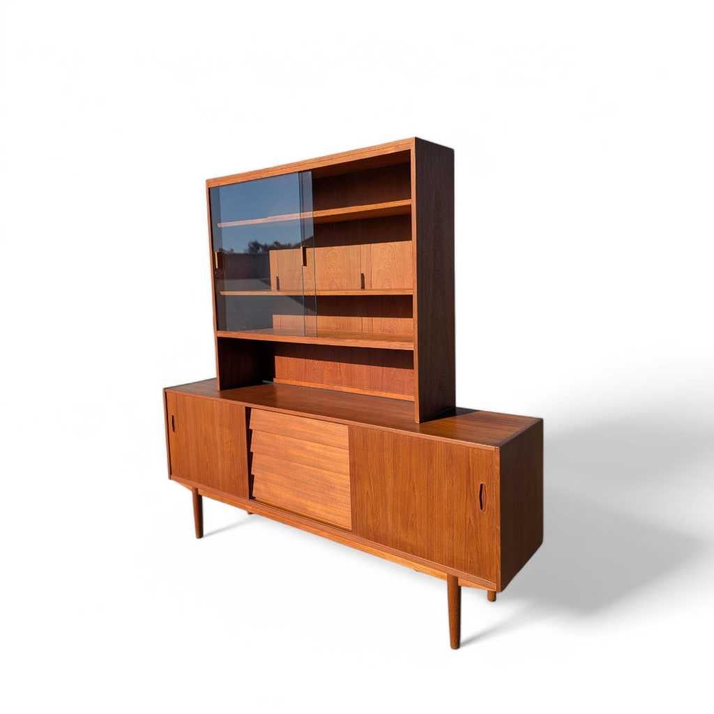 Mid-Century Modern Sideboard with Hutch, Vintage Wood, 75