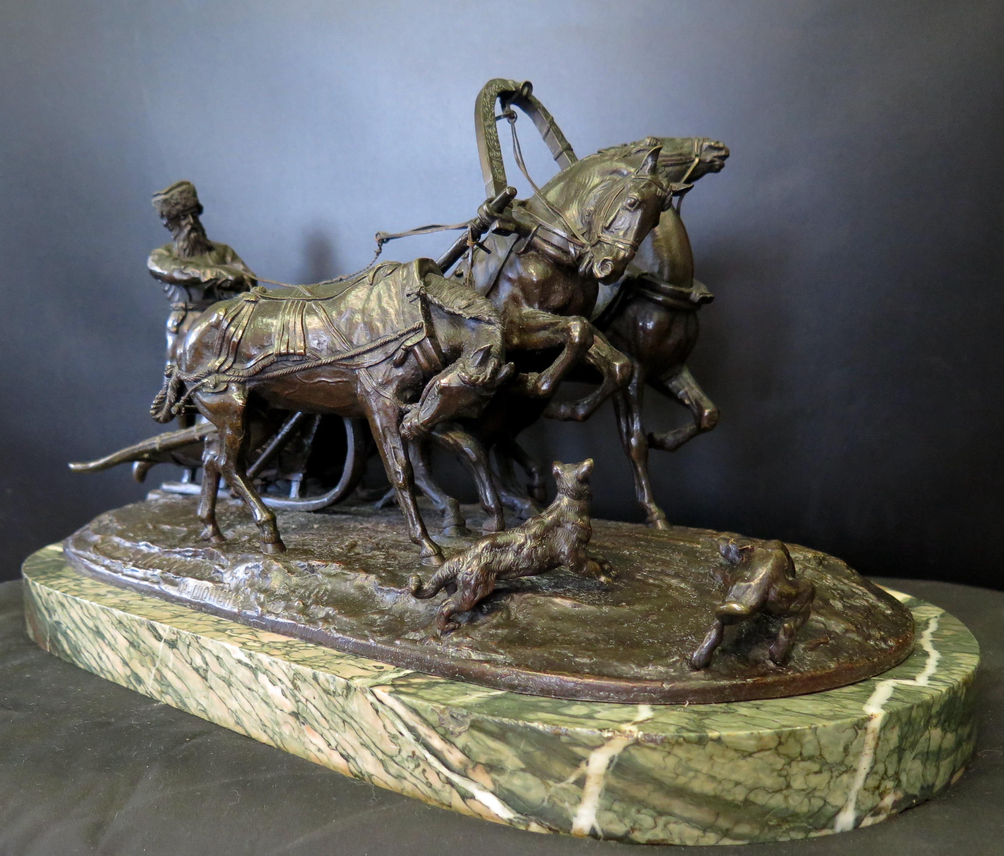 Late 19th Century Troika, Russian Bronze For Sale