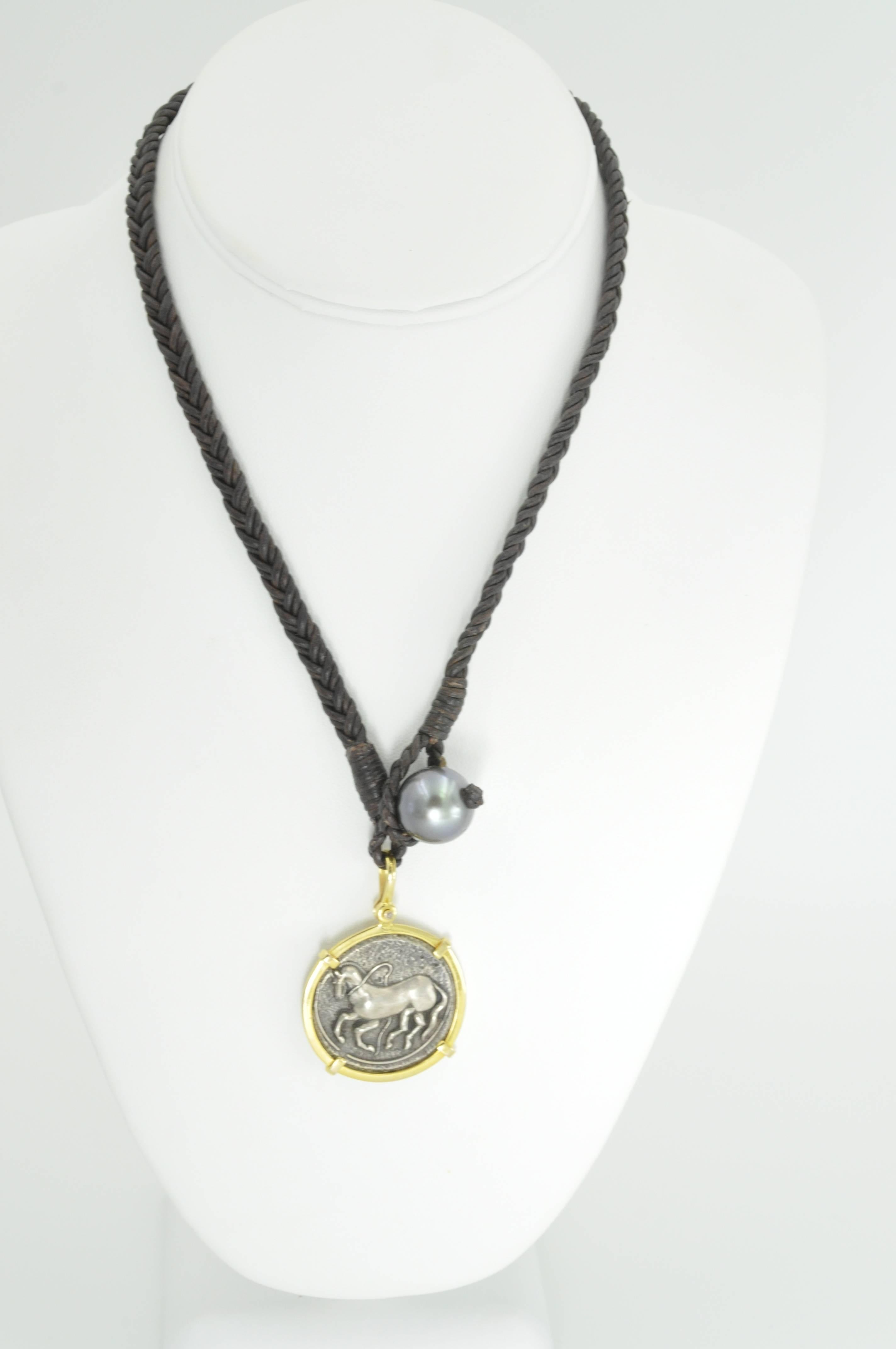 Modern Trojan Coin Leather Necklace