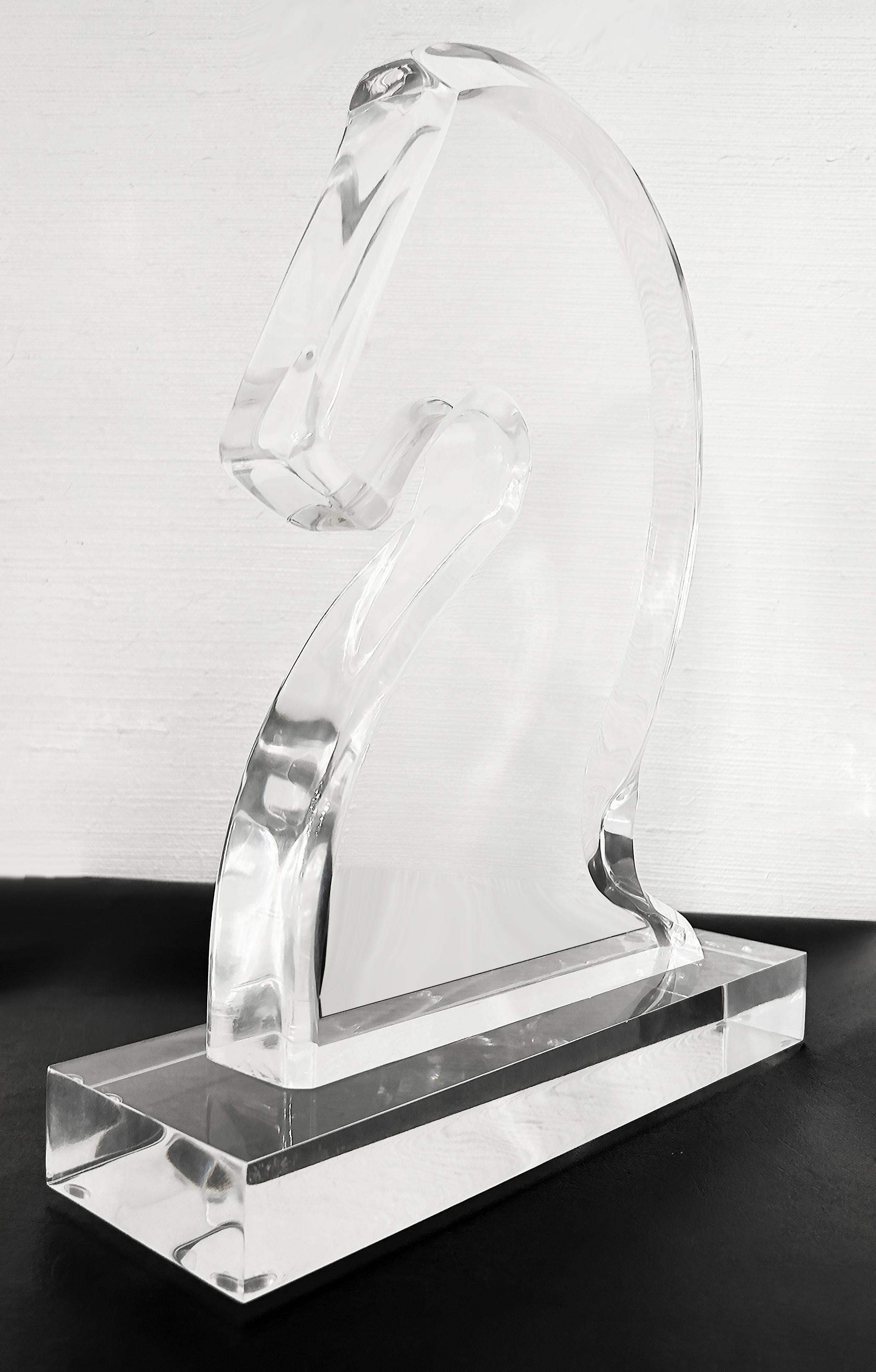 Trojan Horse Head or Knight Chess Piece Lucite Sculpture on a Base

Offered for sale is a wonderful custom made lucite sculpture of a stylized Trojan horse head on a rectangular lucite base.  This piece also resembles a knight chess piece.   

Horse