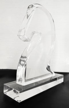 Trojan Horse Head or Knight Chess Piece Lucite Sculpture on a Base