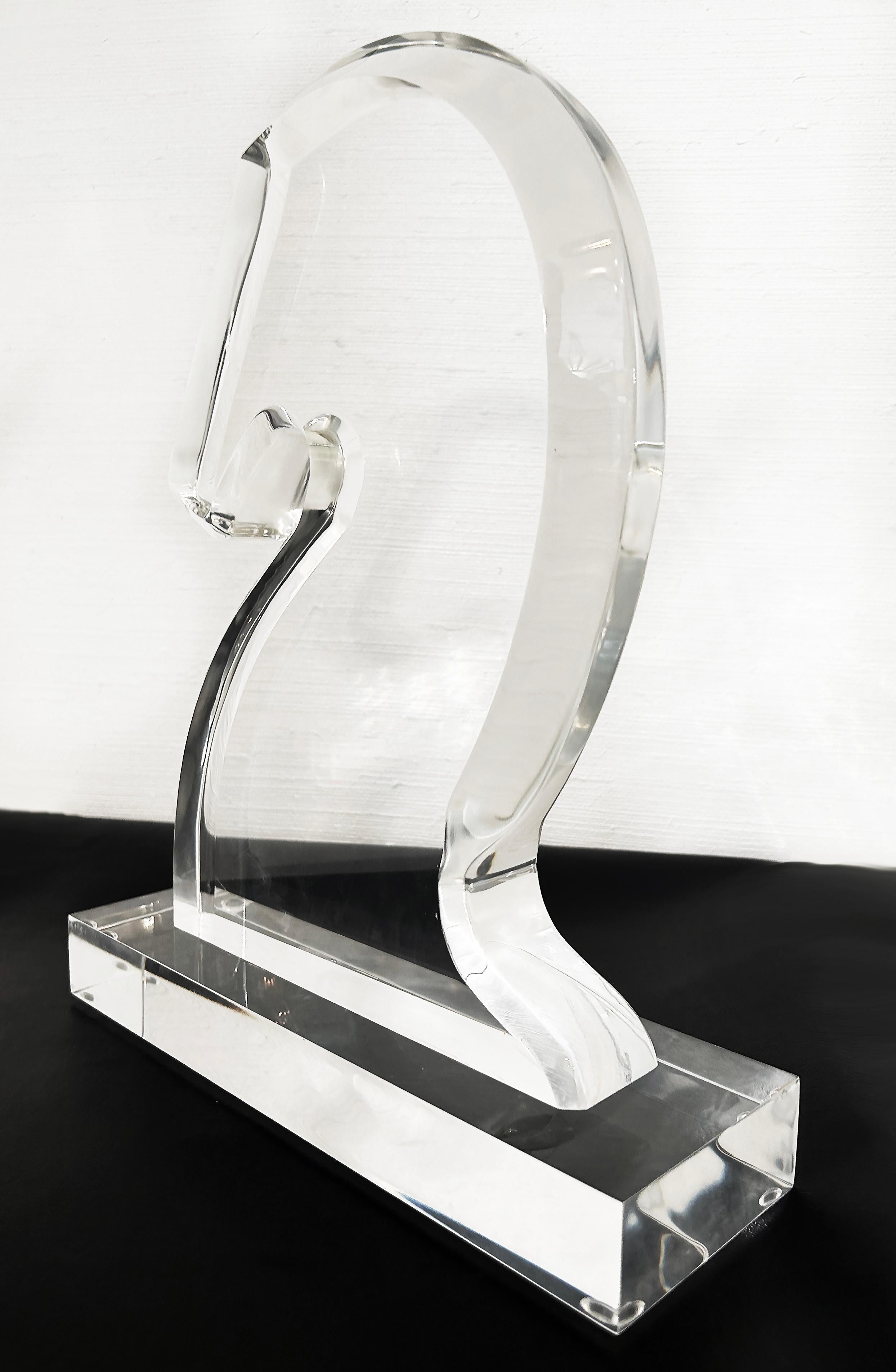 Modern Trojan Horse Head or Knight Chess Piece Lucite Sculpture on a Base For Sale