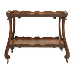 Trolley Bar Cart Baroque Revival, Hand Carved Walnut, Veneer Inlaid, Burl Walnut