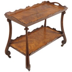 Trolley Bar Cart Baroque Revival, Hand Carved Walnut, Veneer Inlaid, Burl Walnut