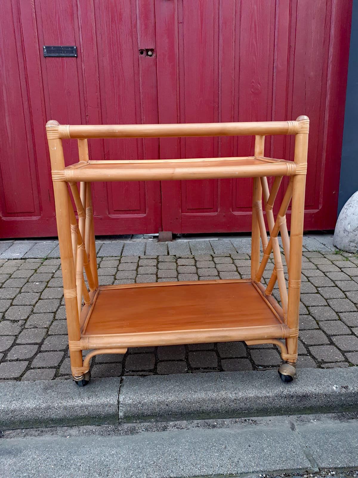 Trolley Bar in Bamboo and Rattan, circa 1950 For Sale 4