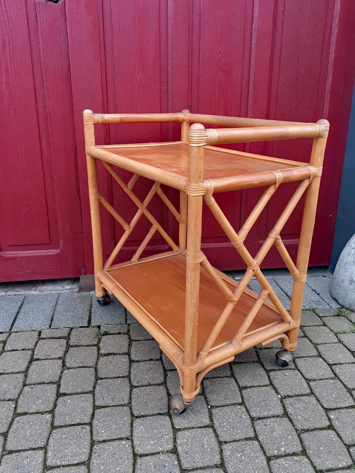 Trolley bar in bamboo and rattan, circa 1950.