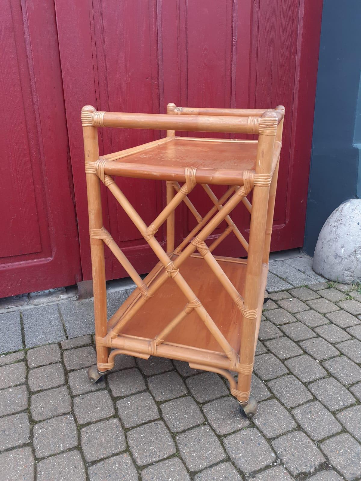 Mid-Century Modern Trolley Bar in Bamboo and Rattan, circa 1950 For Sale