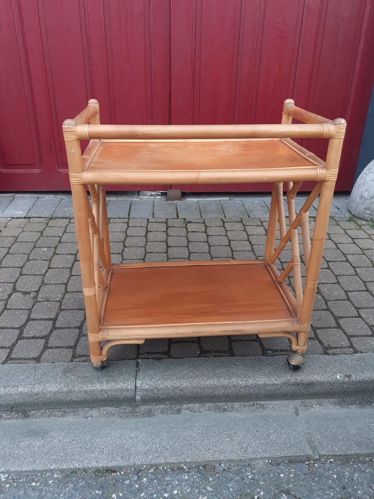 Mid-20th Century Trolley Bar in Bamboo and Rattan, circa 1950 For Sale