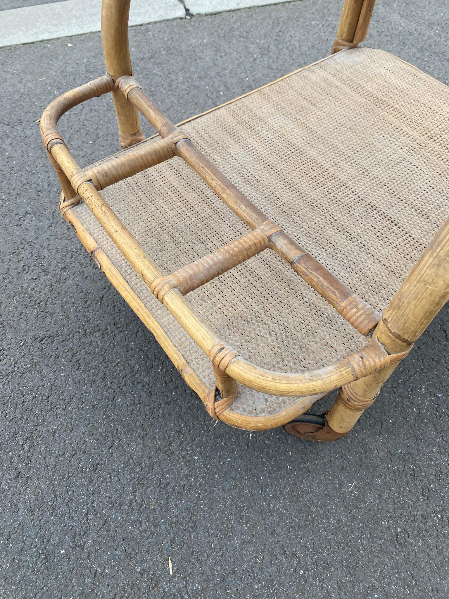 Rotin Chariot de chariot en bambou et rotin, vers 1950 en vente