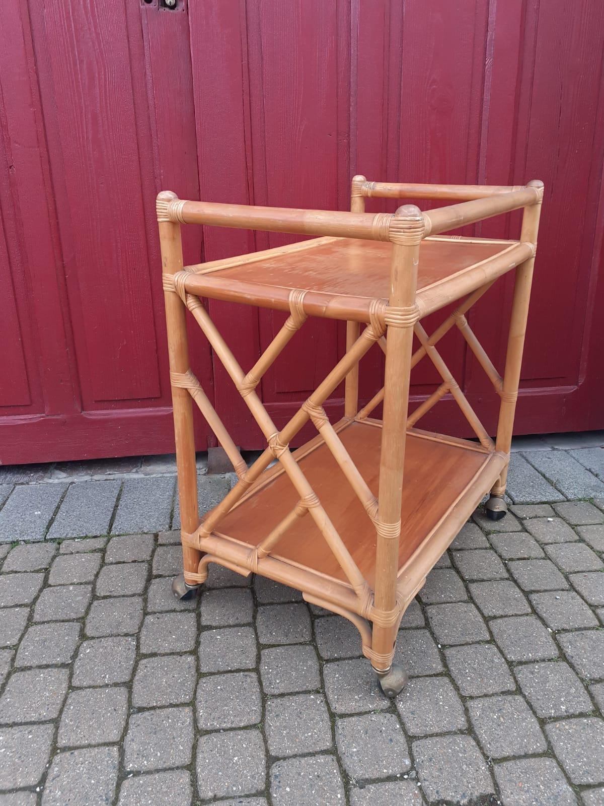 Trolley Bar in Bamboo and Rattan, circa 1950 For Sale 1