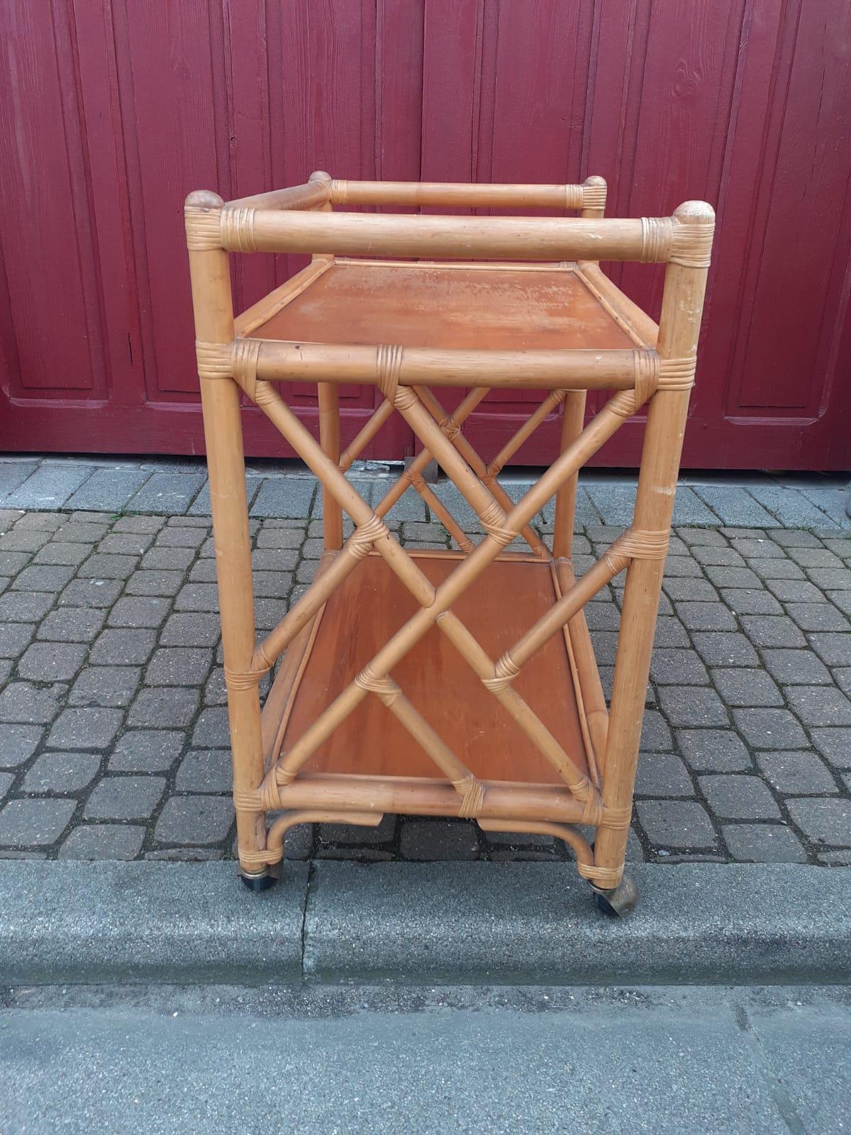 Trolley Bar in Bamboo and Rattan, circa 1950 For Sale 2