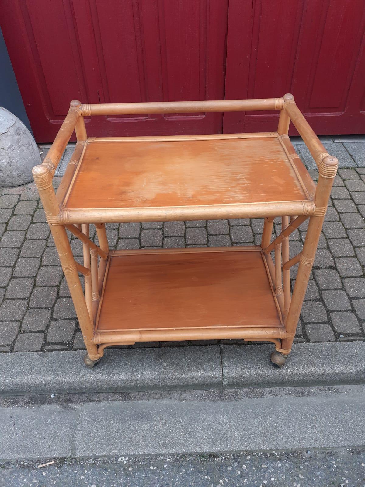 Trolley Bar in Bamboo and Rattan, circa 1950 For Sale 3
