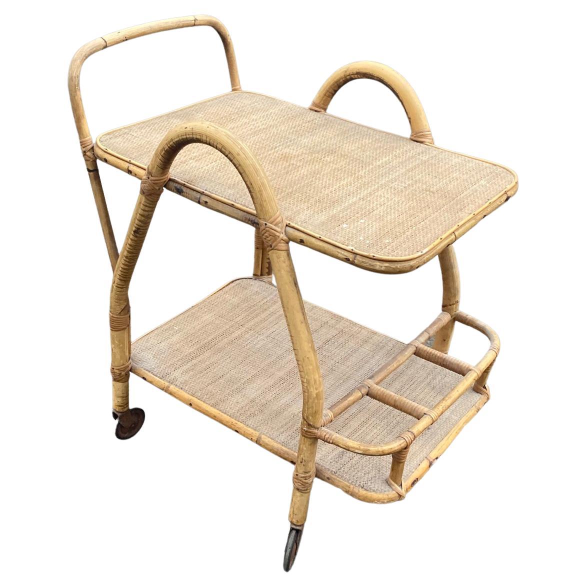 Carrello bar in bambù e rattan, 1950 circa