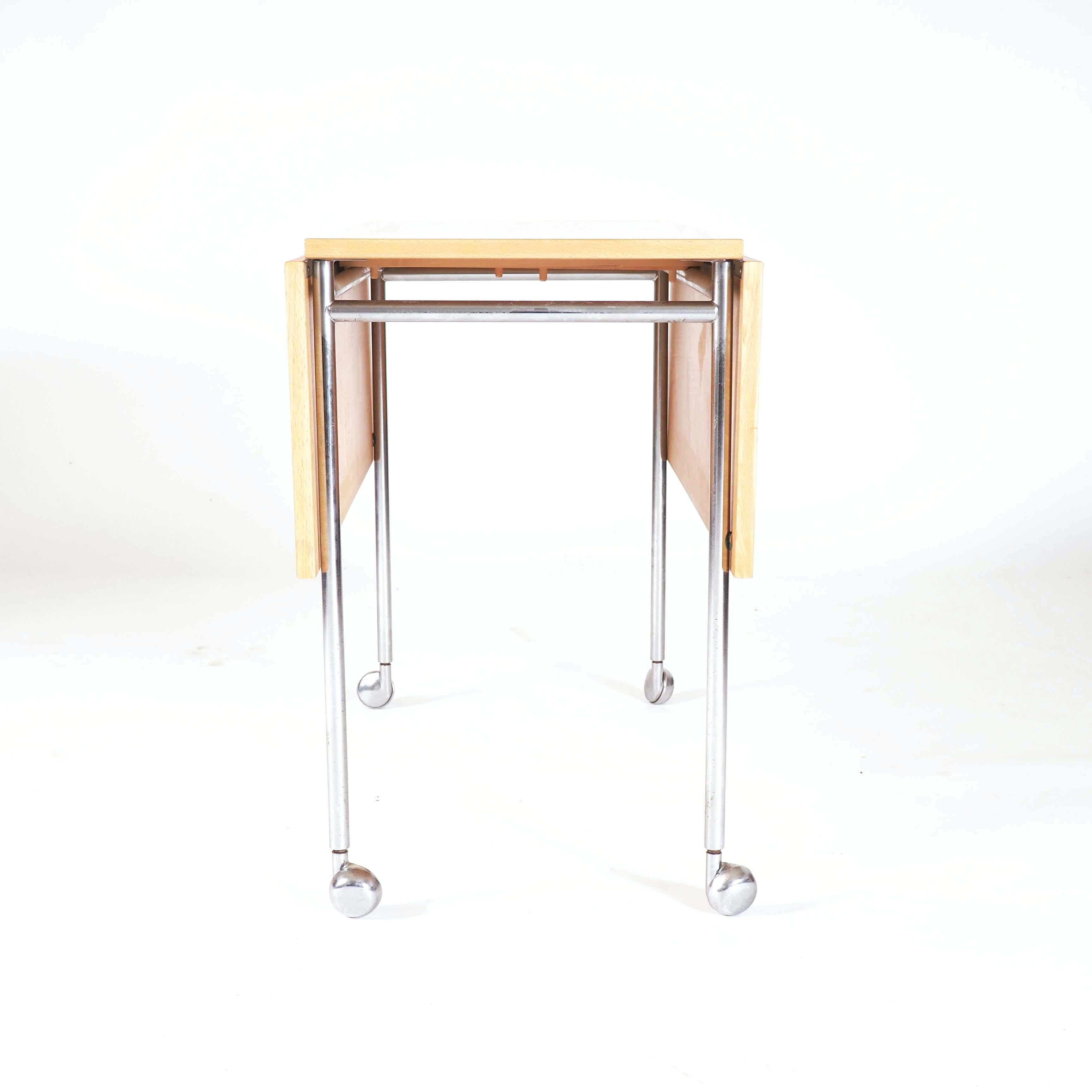 Trolley in beech and chrome, designed by Bruno Mathsson, Sweden For Sale 4