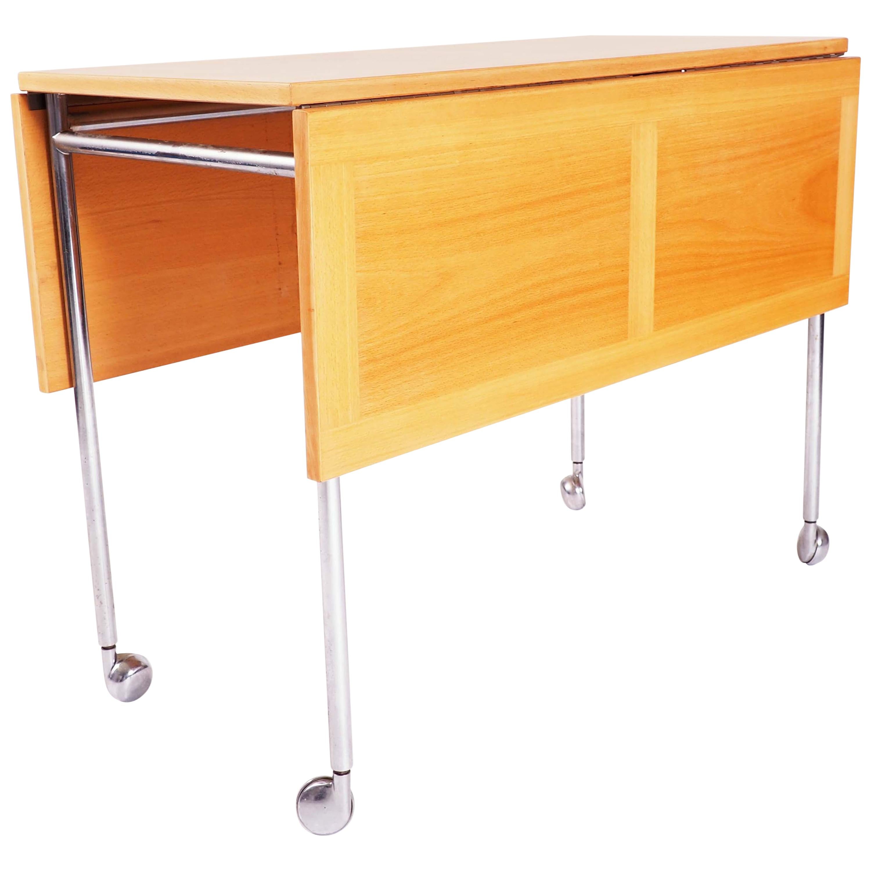 Trolley in beech and chrome, designed by Bruno Mathsson, Sweden For Sale