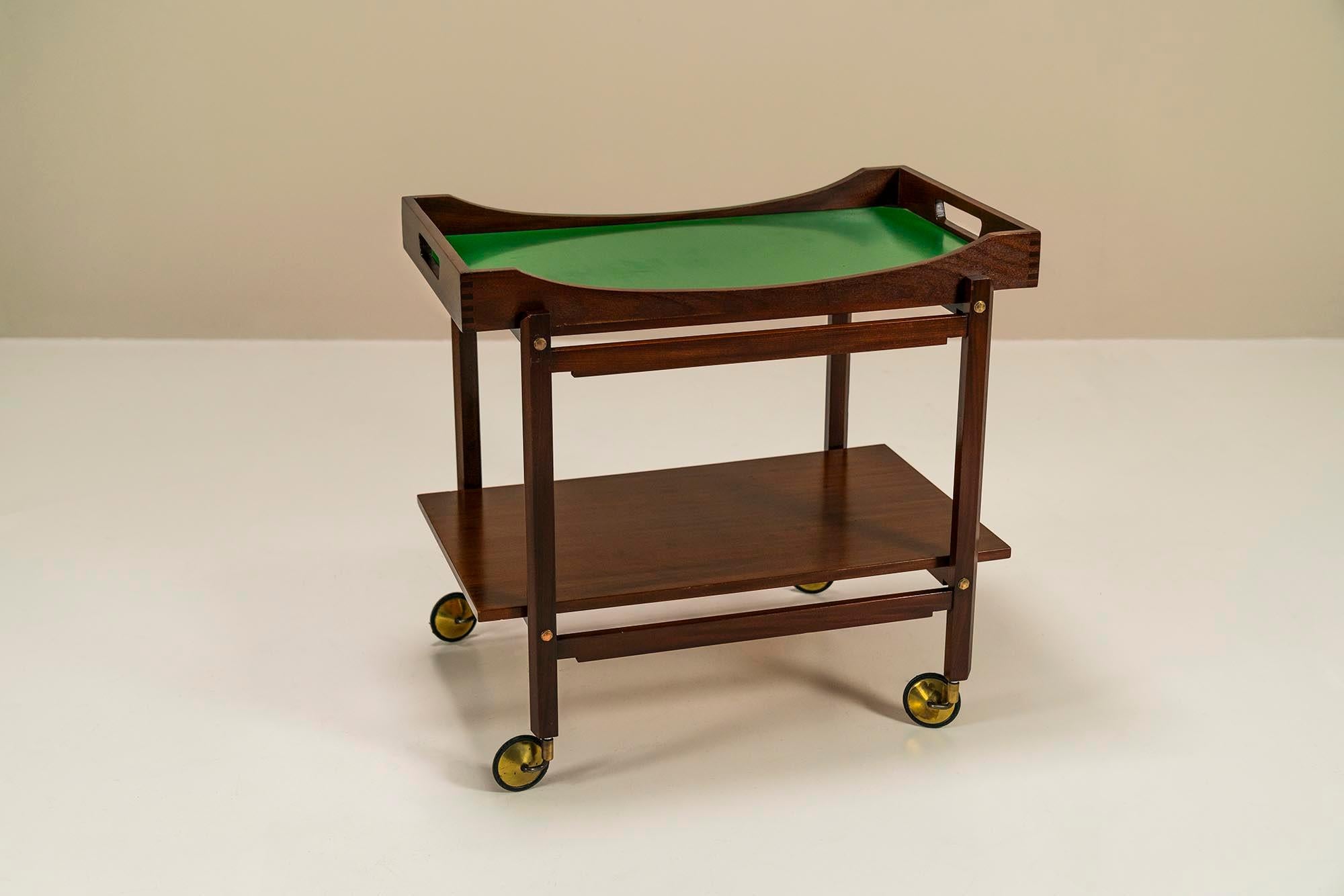 Italian Trolley In Solid Wood Finished With Mahogany Veneer, Italy 1960's For Sale
