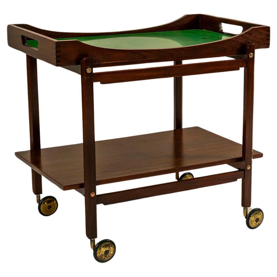 Trolley In Solid Wood Finished With Mahogany Veneer, Italy 1960's For Sale