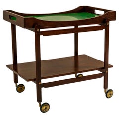 Vintage Trolley In Solid Wood Finished With Mahogany Veneer, Italy 1960's