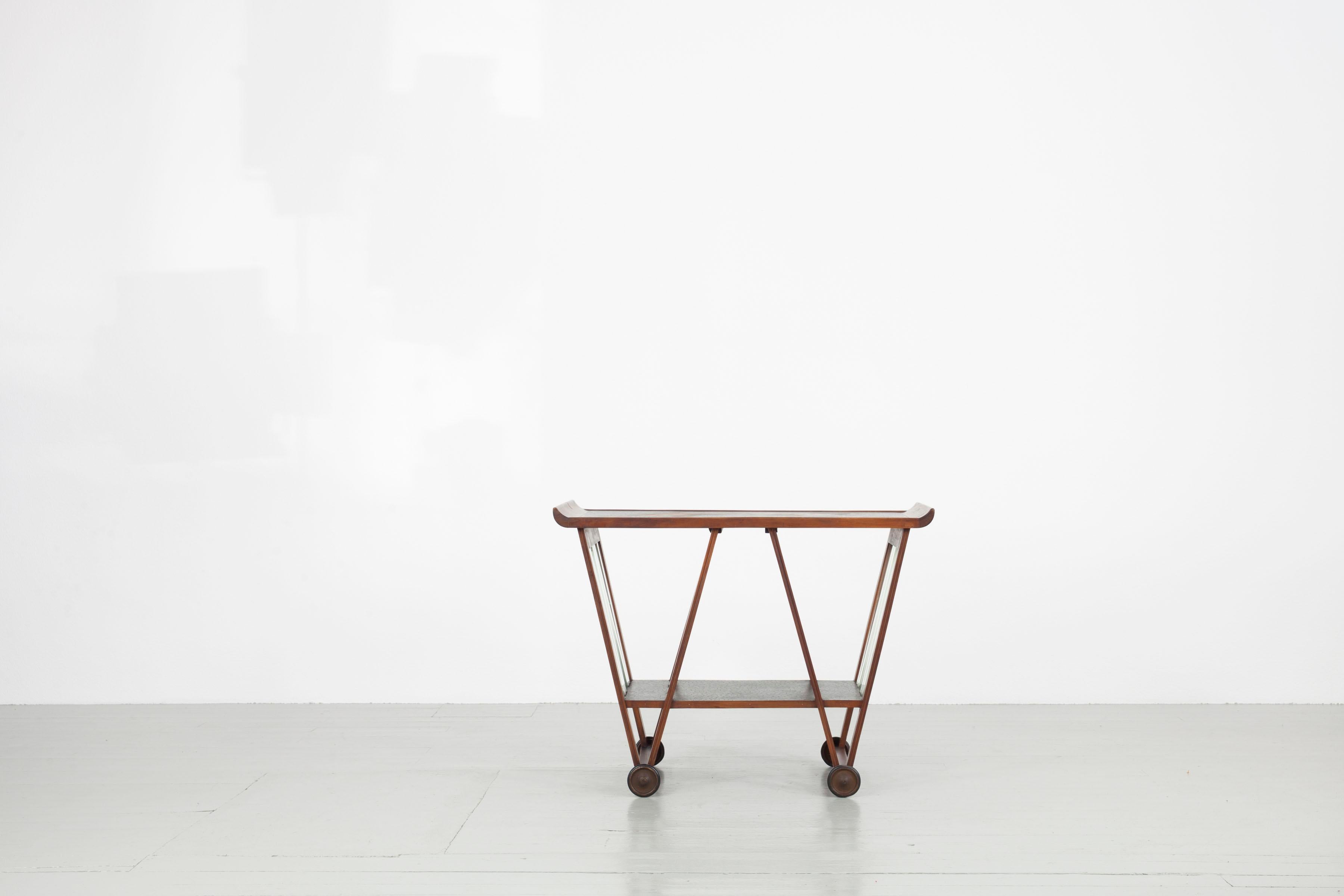 Mid-Century Modern Italian Stained Wood Trolley with Lion Figure, 1940s For Sale