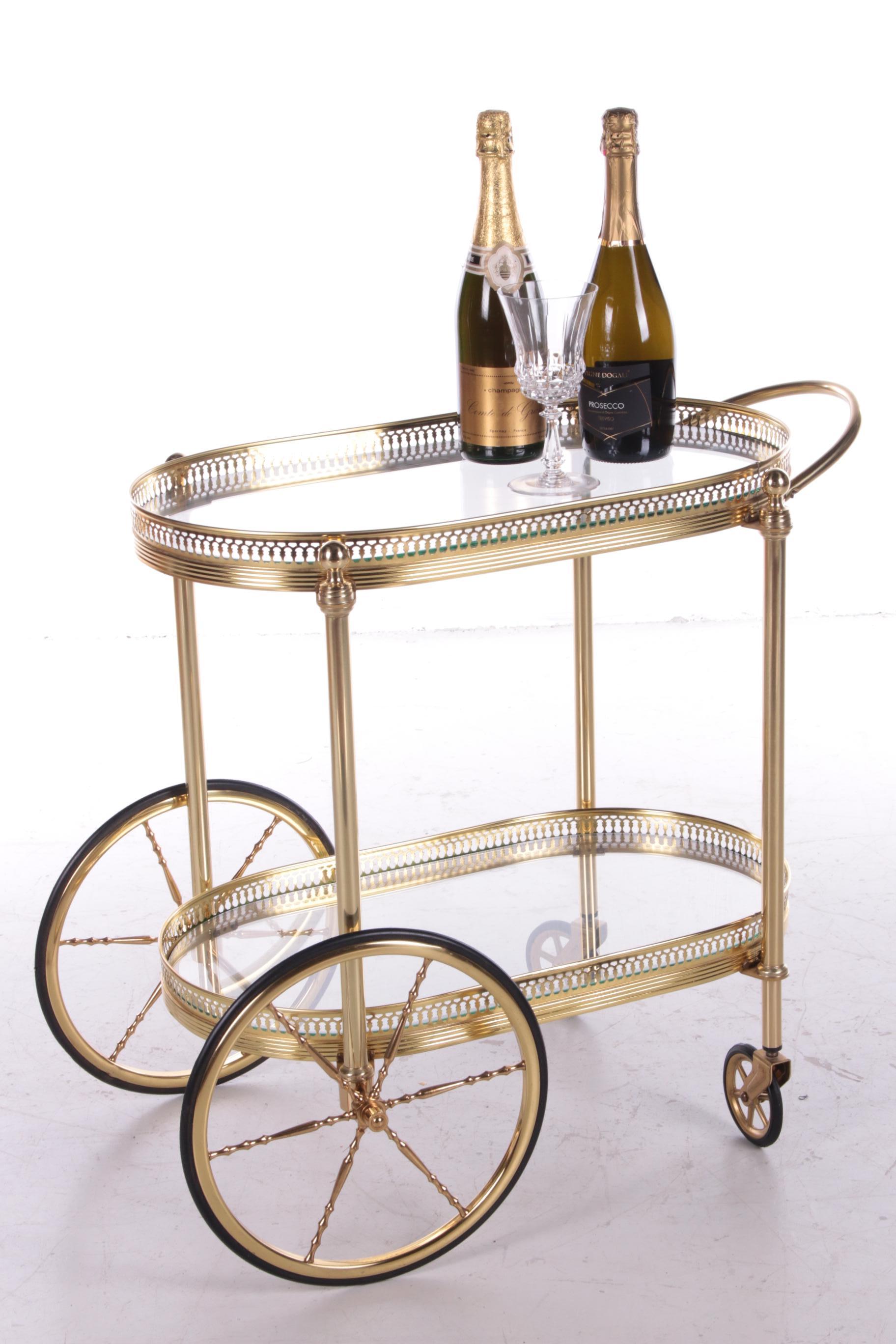 Trolley in the style of Maison Jansen Hollywood Regency, 1960s


A beautiful Maison Jansen brass vintage trolley with two layers. This is a trolley in the style of.Beautiful oval in shape with a brass frame and glass plates.

Maison Jansen was