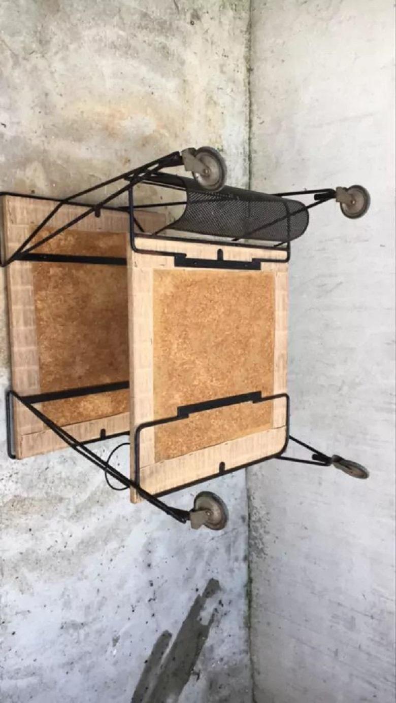 Mathieu Mategot Trolley in Wood and Metal Straw  France  For Sale 1