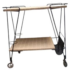 Mathieu Mategot Trolley in Wood and Metal Straw  France
