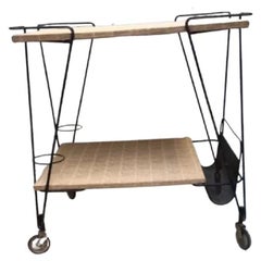 Vintage Mathieu Mategot Trolley in Wood and Metal Straw  France 