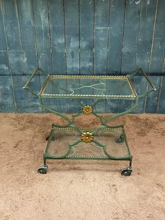 trolley, or art deco bar cart in green and gold patinated metal, circa 1930