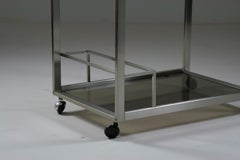 Trolley or server in brushed metal and smoked glass, Italy 1970s