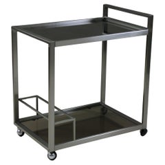Trolley or server in brushed metal and smoked glass, Italy 1970s