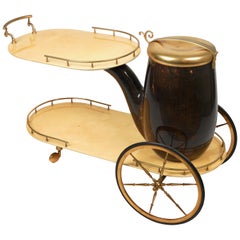 Carrito de bar "Pipe" de piel de cabra y latón de Aldo Tura, Italia Años 60